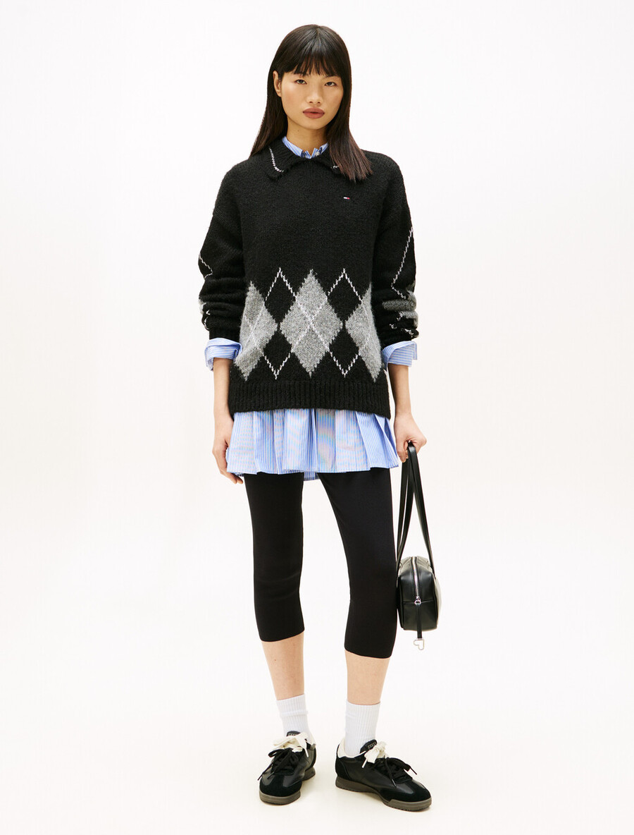 argyle oversized polo pullover mit alpaka-muster