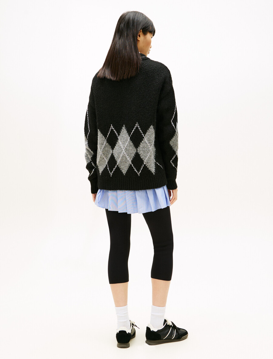 argyle oversized polo pullover mit alpaka-muster