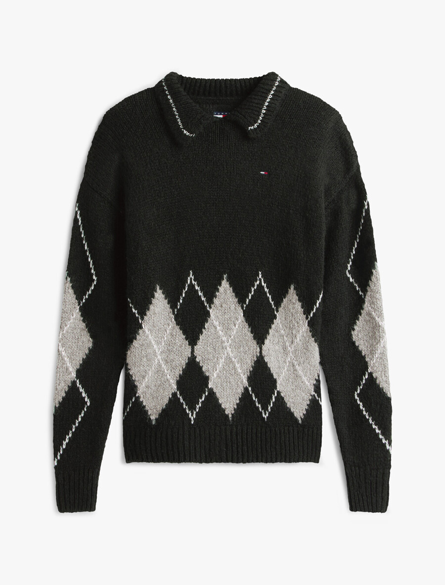 argyle oversized polo pullover mit alpaka-muster