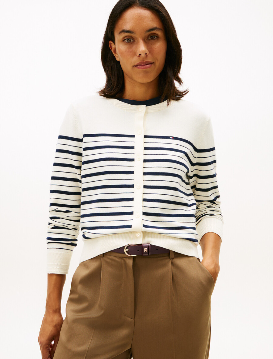 jersey-strickjacke mit rundhalsausschnitt