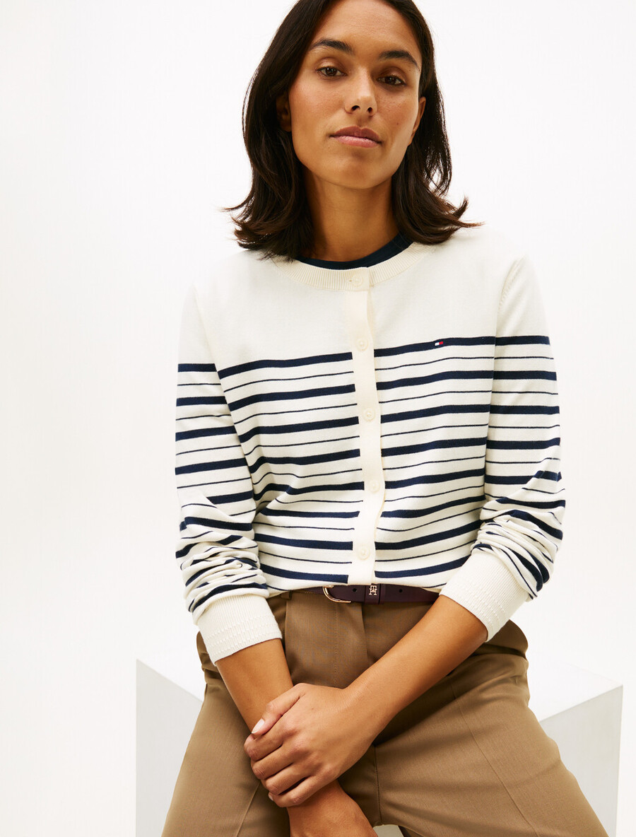 jersey-strickjacke mit rundhalsausschnitt