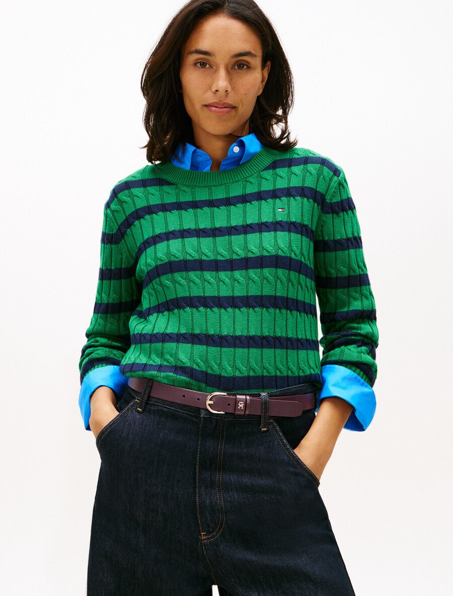 zopfstrickpullover mit rundhalsausschnitt