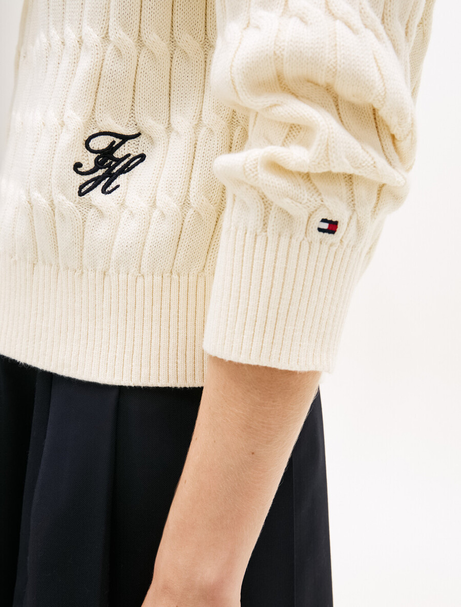 kapuzenpullover mit zopfmuster und reißverschluss