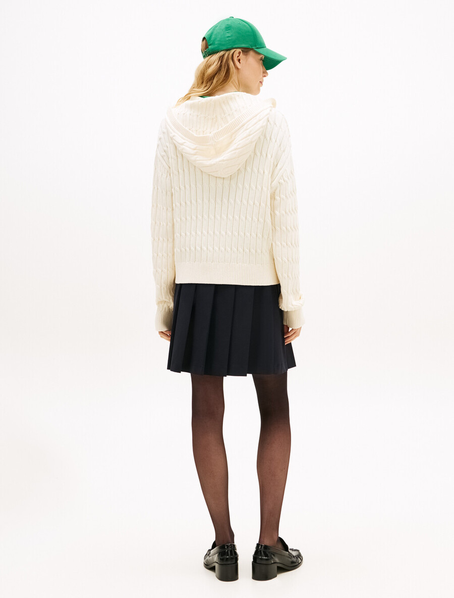 kapuzenpullover mit zopfmuster und reißverschluss