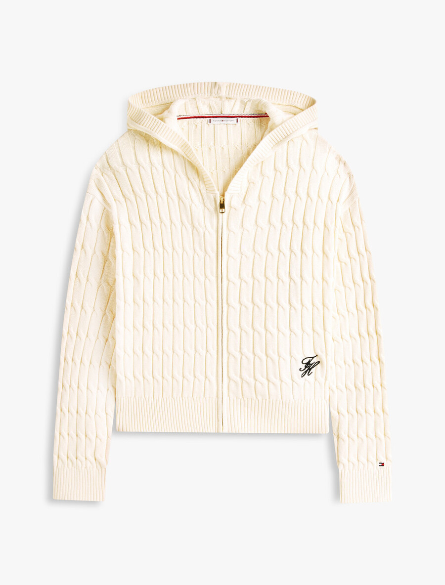 kapuzenpullover mit zopfmuster und reißverschluss