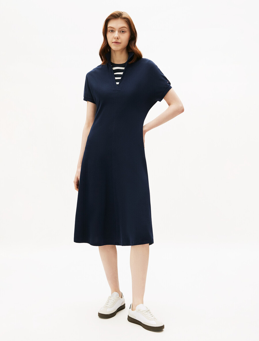 asia fit lyocell midikleid mit offenem halsausschnitt