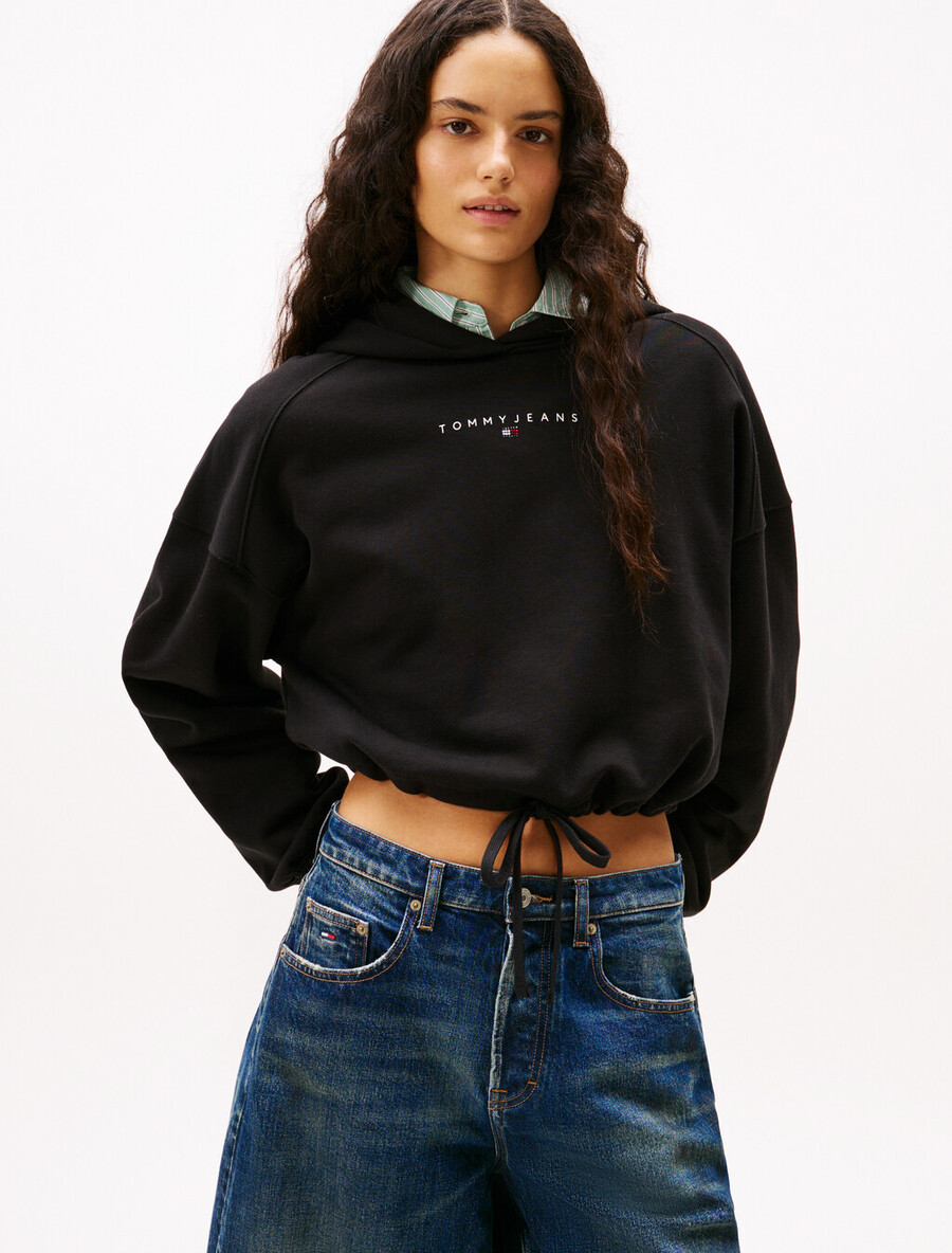kurzer hoodie mit strass-logo