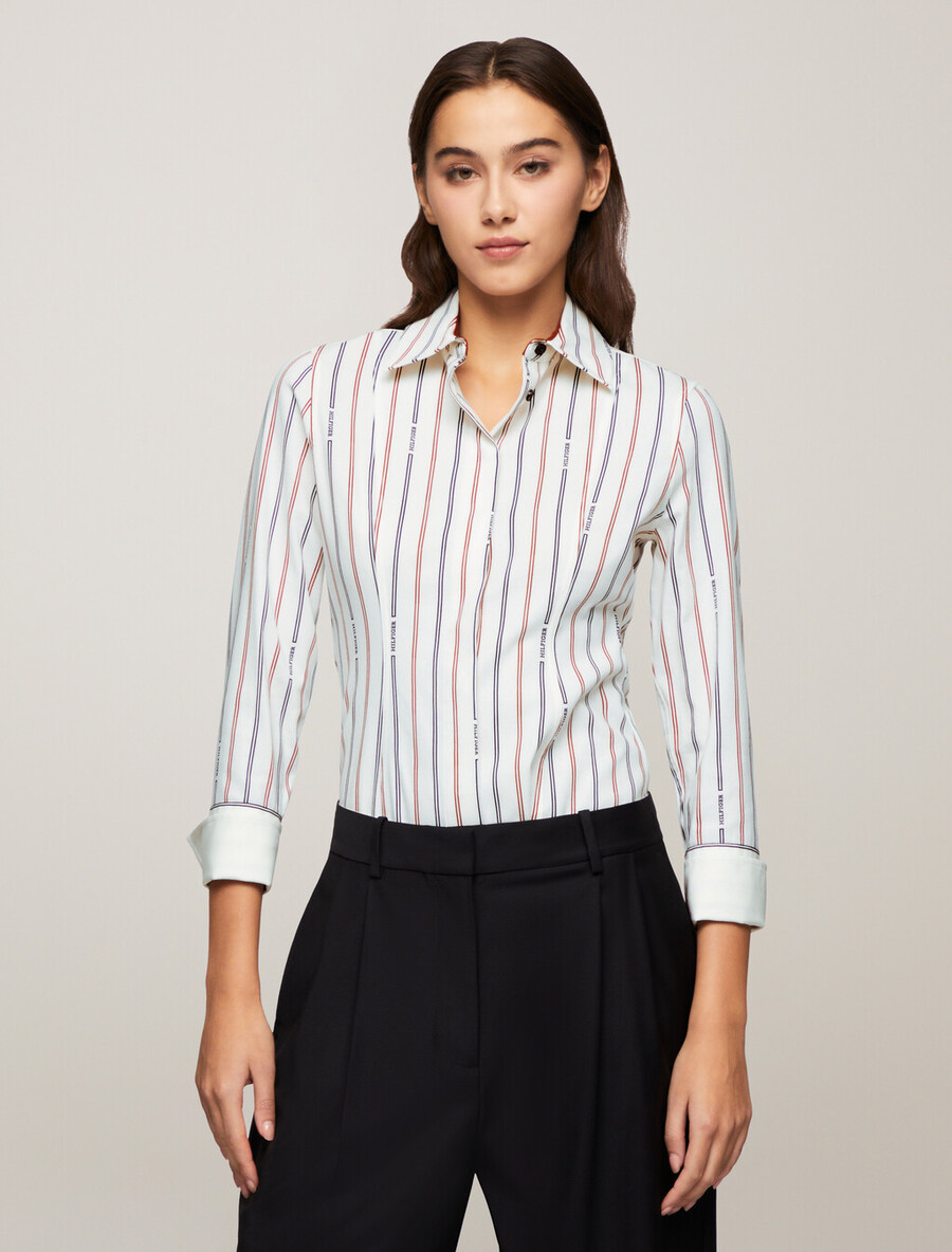 asia fit logo stripe slim shirt