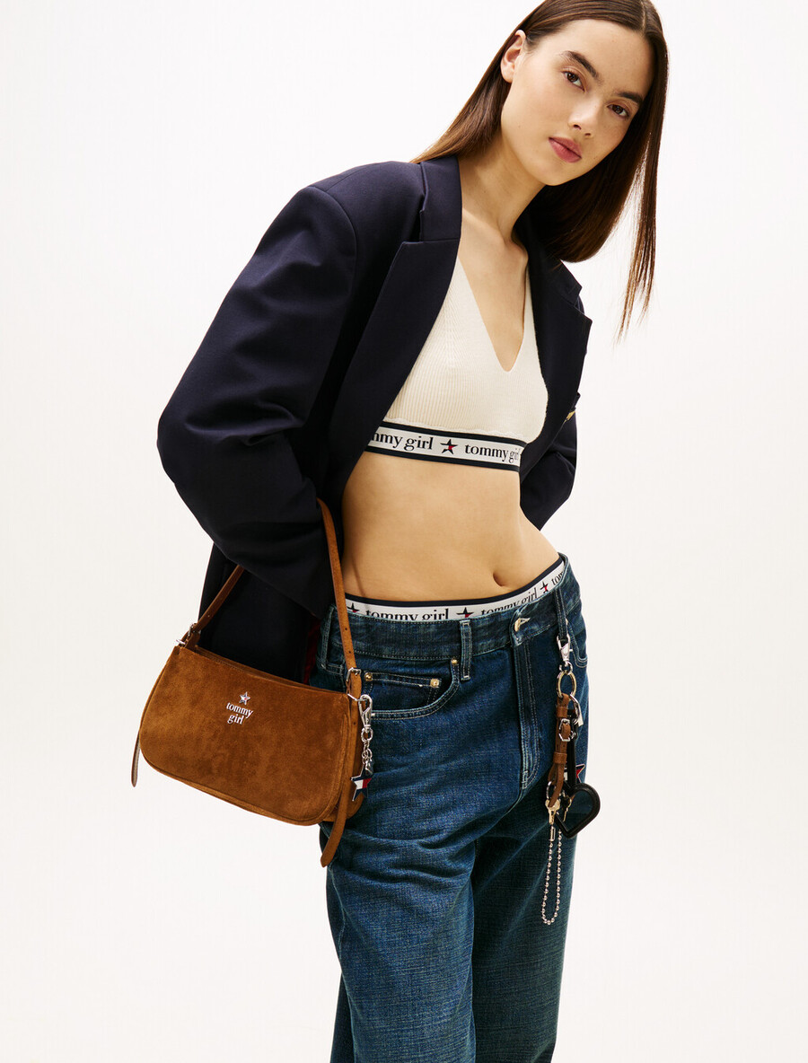 tommy girl wildleder-schultertasche