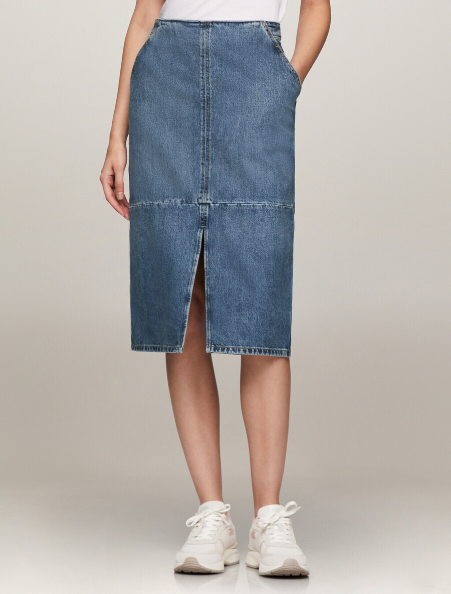 jeansrock in midi-länge mit hohem bund