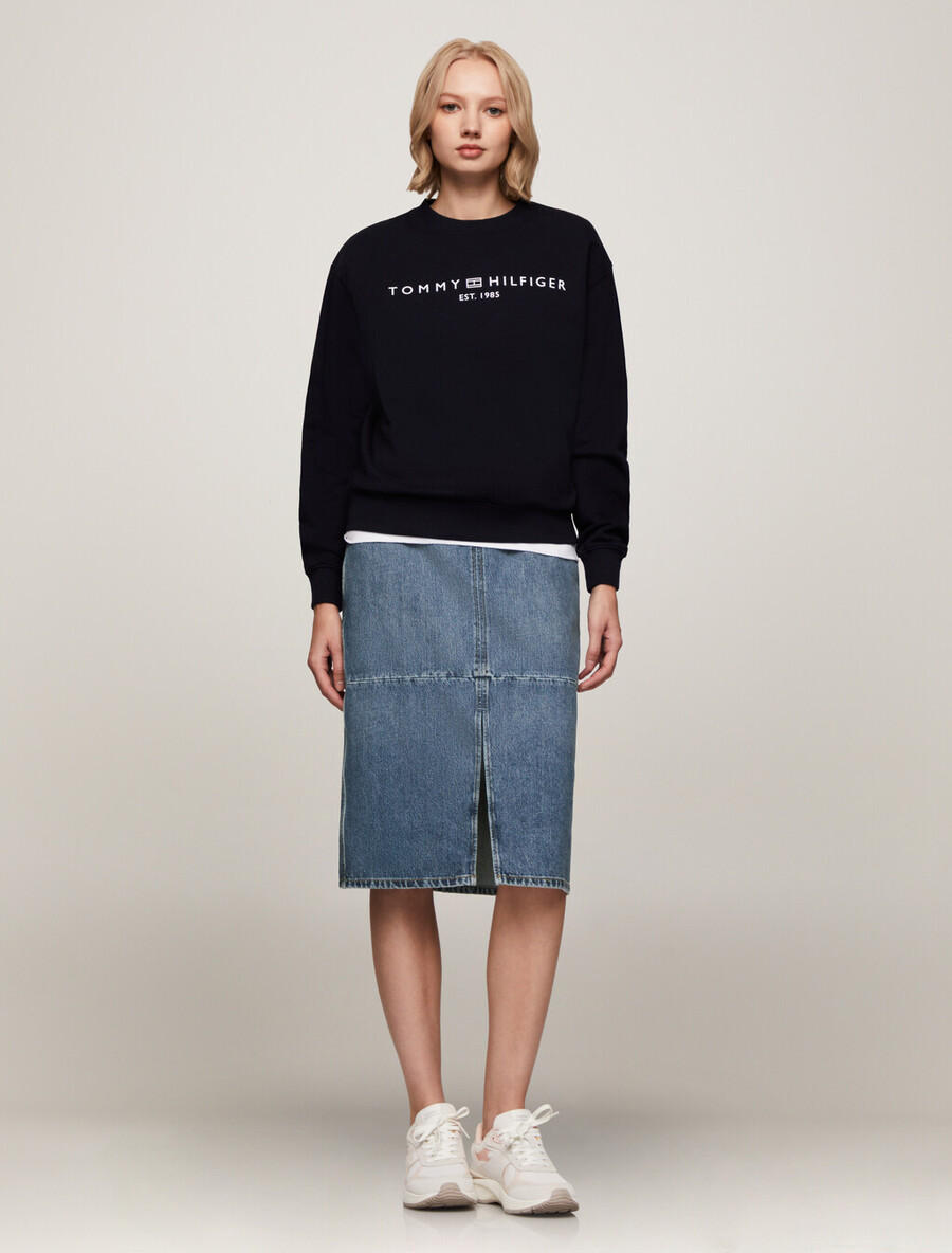 jeansrock in midi-länge mit hohem bund