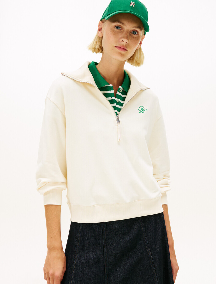 frottee-pullover mit logostickerei und halbem reißverschluss