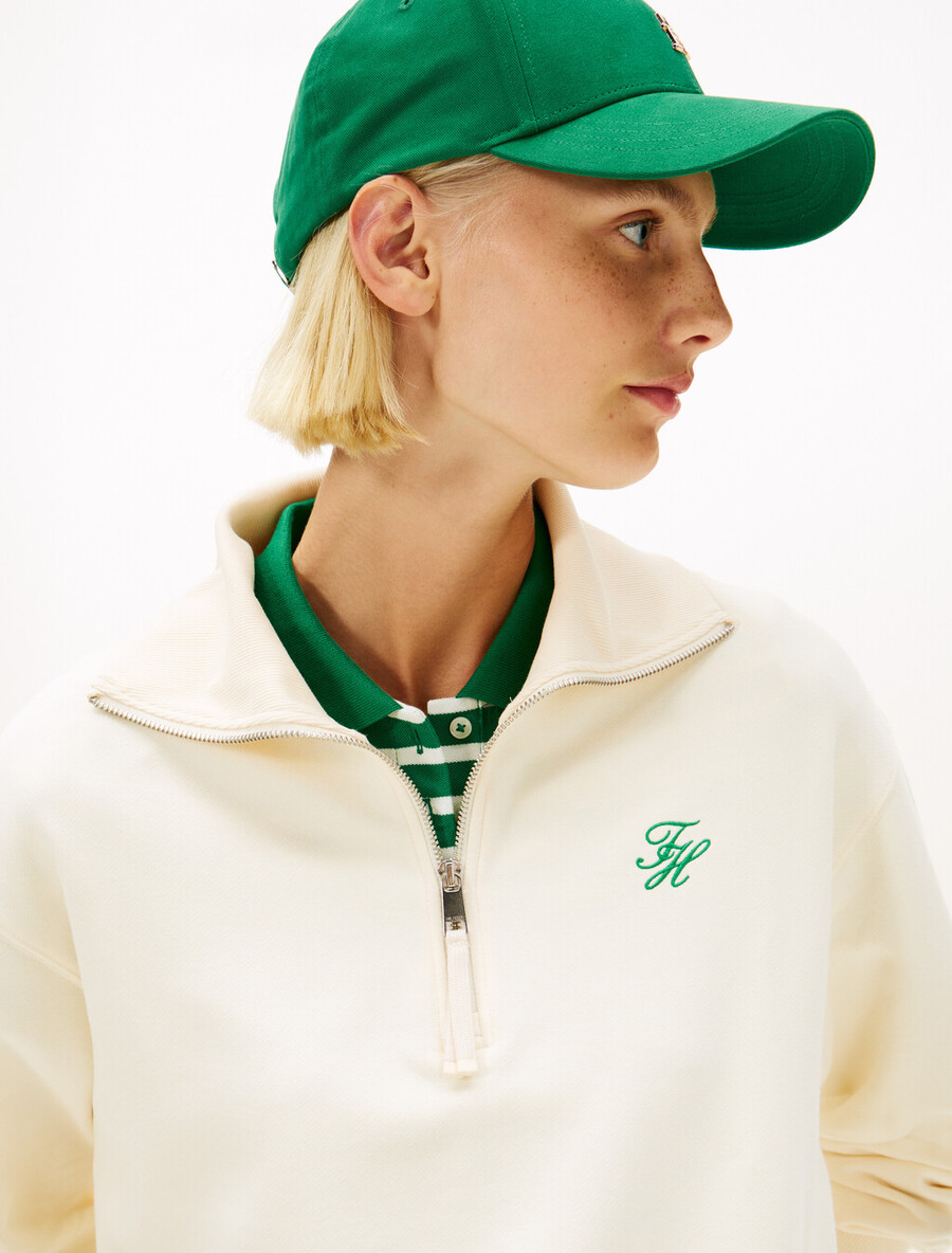 frottee-pullover mit logostickerei und halbem reißverschluss