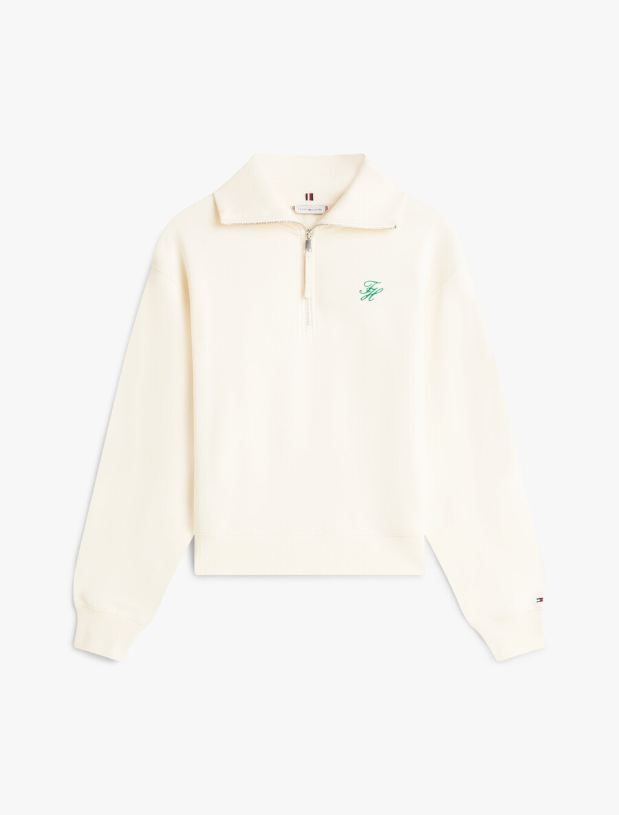 frottee-pullover mit logostickerei und halbem reißverschluss