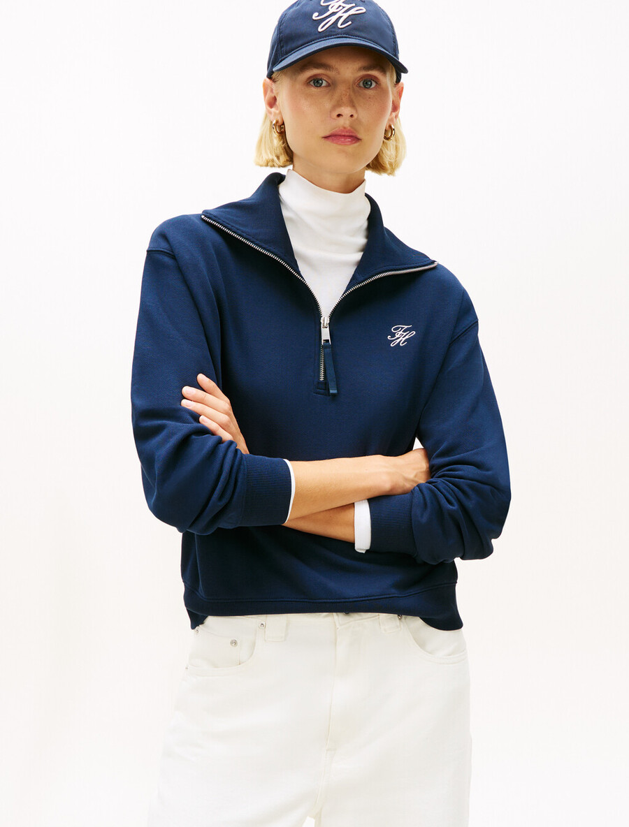 frottee-pullover mit logostickerei und halbem reißverschluss