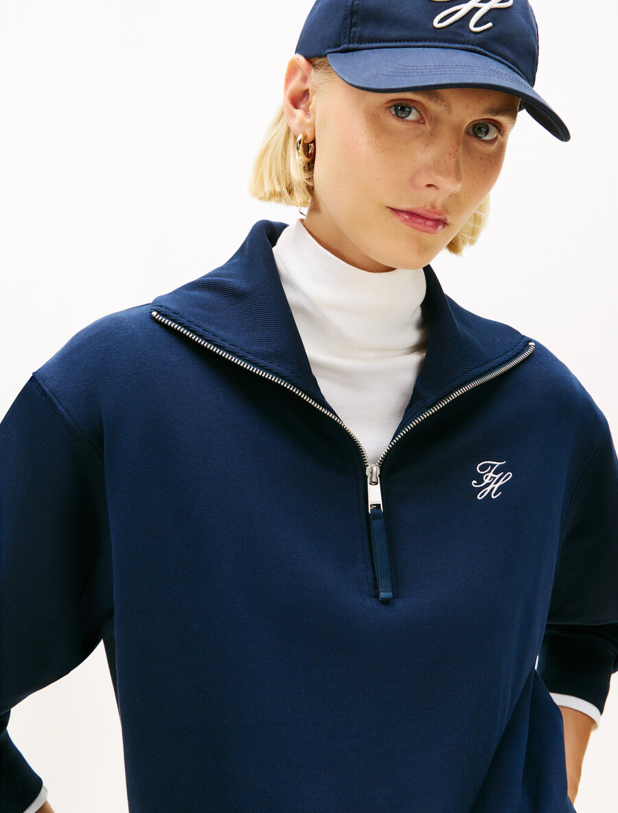 frottee-pullover mit logostickerei und halbem reißverschluss