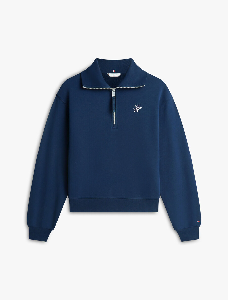 frottee-pullover mit logostickerei und halbem reißverschluss