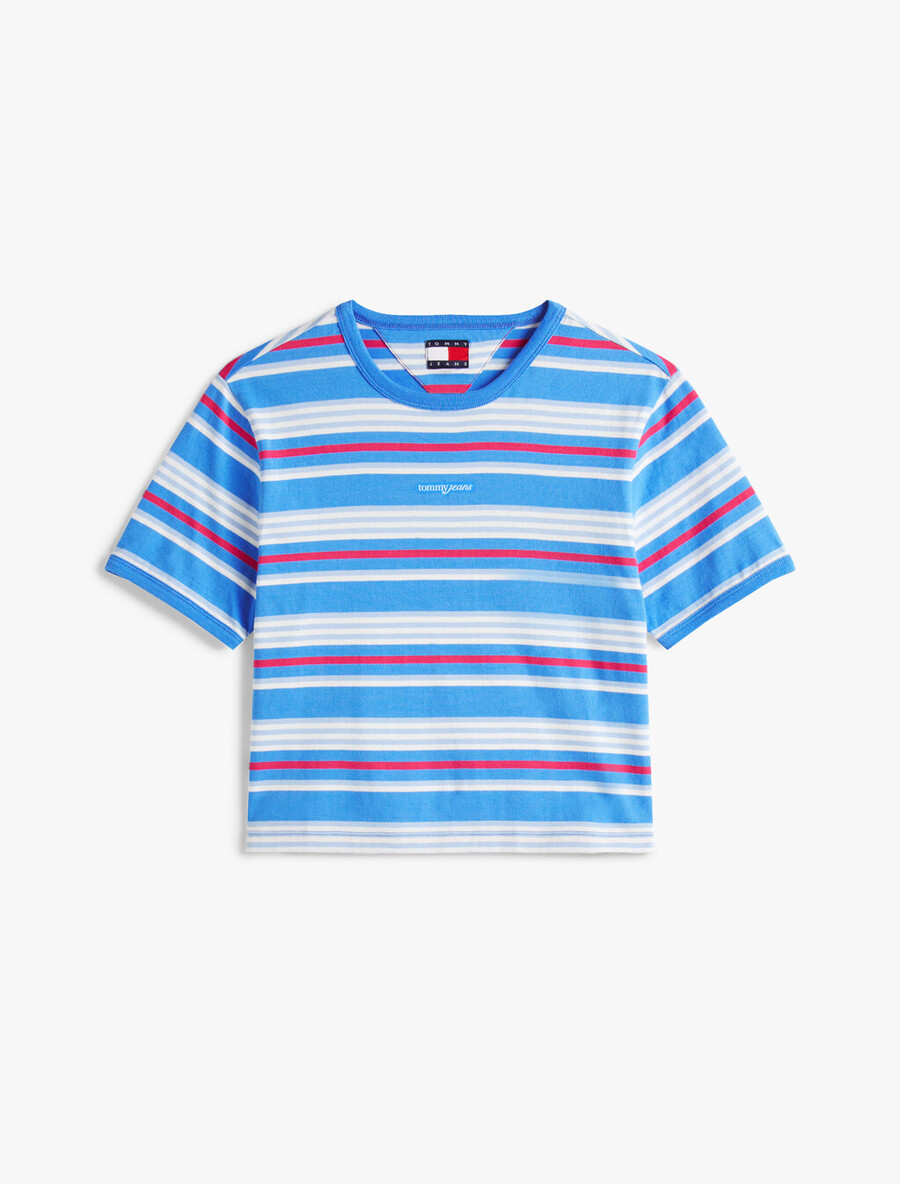 t-shirt mit schriftzug und streifenmuster
