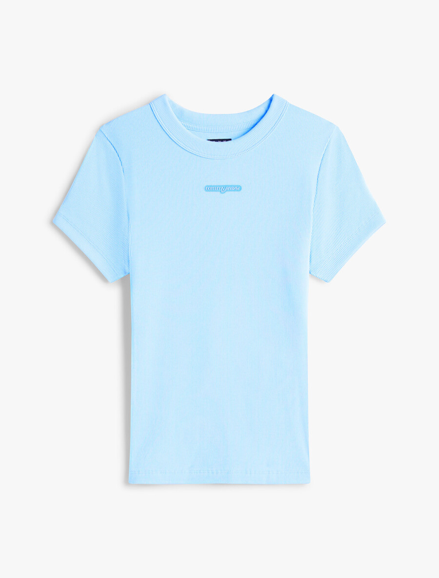 t-shirt mit geripptem strickmuster und schriftzug