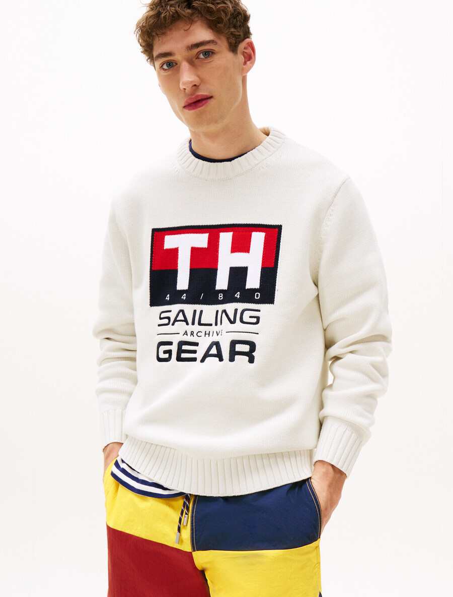 hilfiger segelpullover mit rippstrick-intarsienlogo