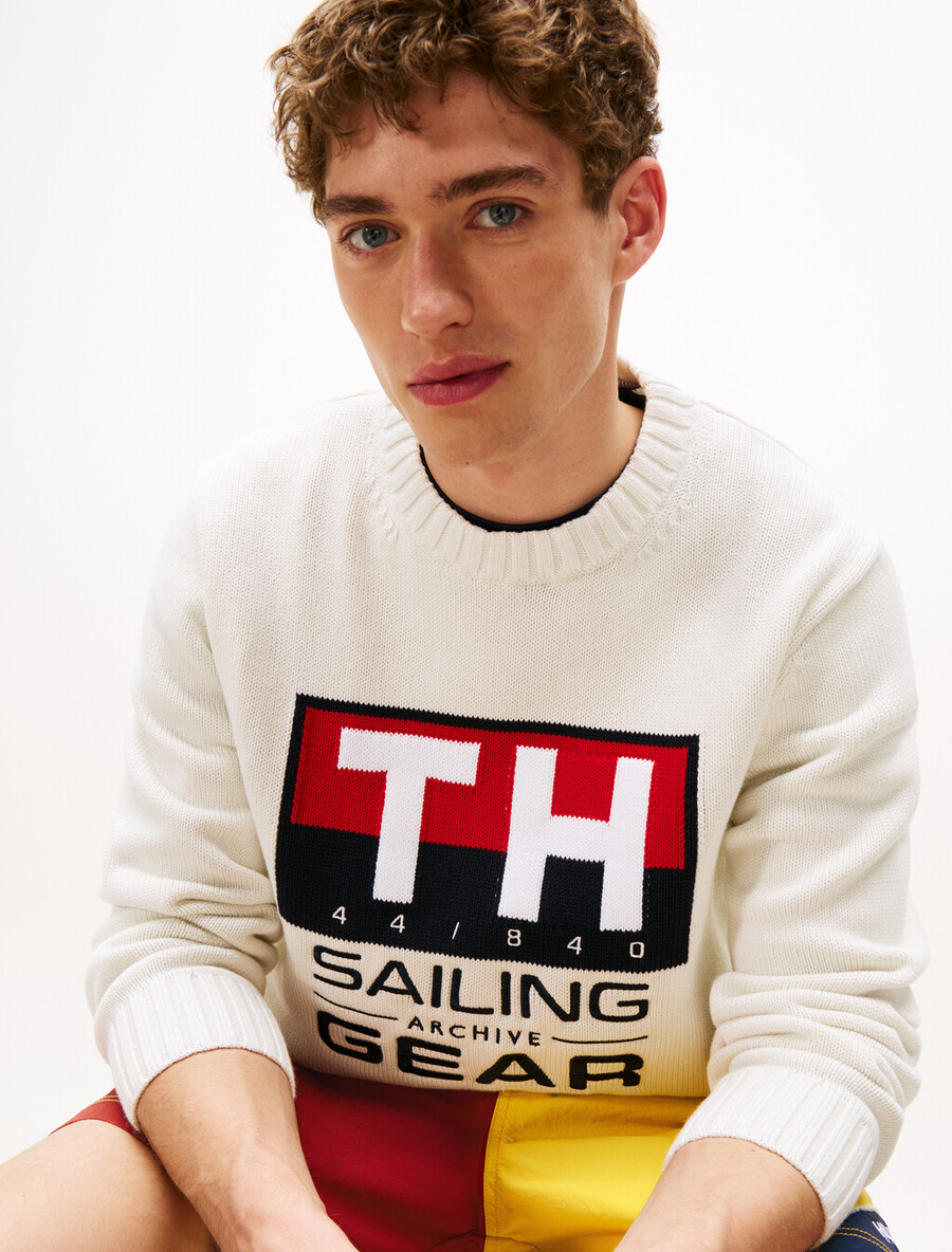hilfiger segelpullover mit rippstrick-intarsienlogo
