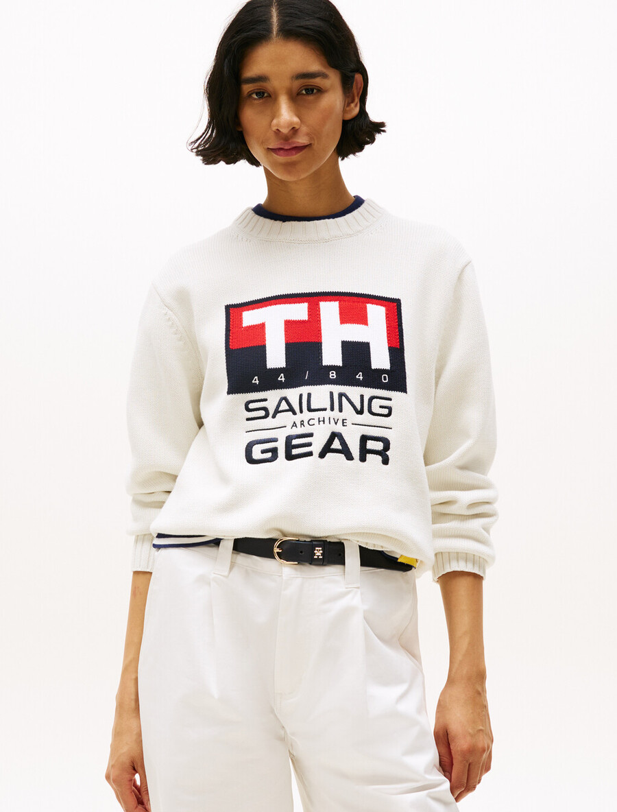 hilfiger segelpullover mit rippstrick-intarsienlogo