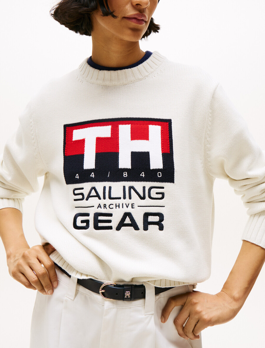 hilfiger segelpullover mit rippstrick-intarsienlogo