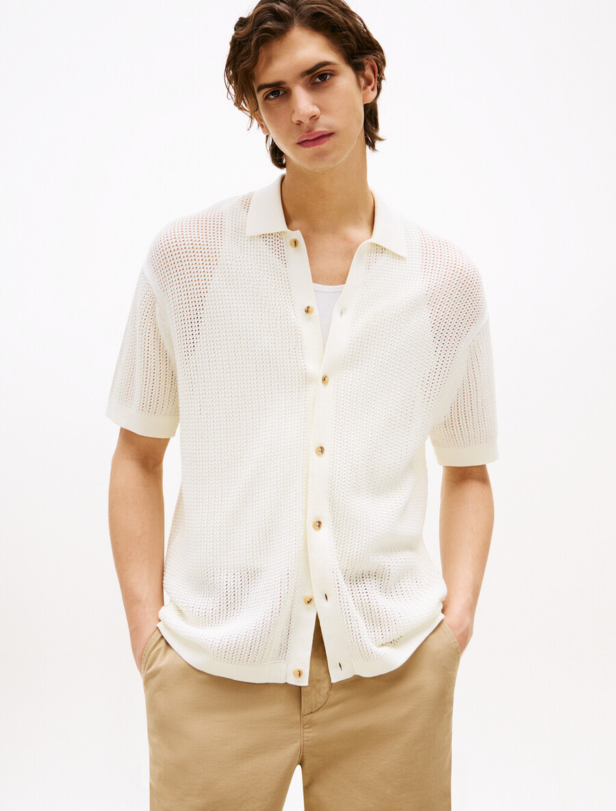 strukturiertes offenes strick-overshirt