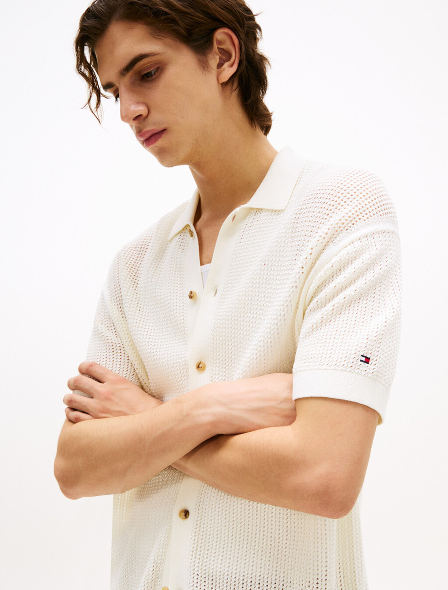 strukturiertes offenes strick-overshirt