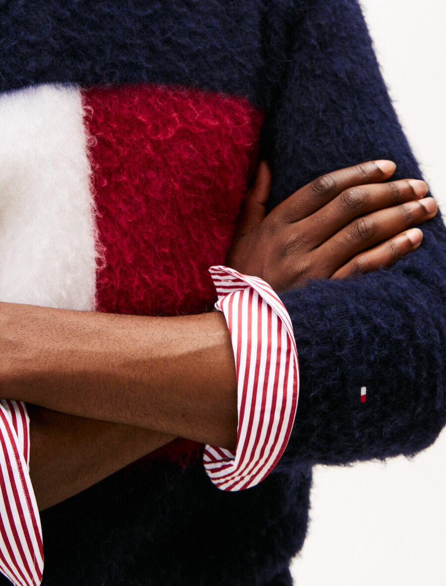 oversized flaggen-pullover lässig geschnitten mit alpaka-futter