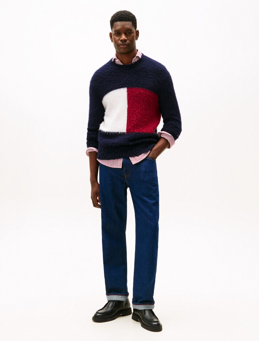 oversized flaggen-pullover lässig geschnitten mit alpaka-futter
