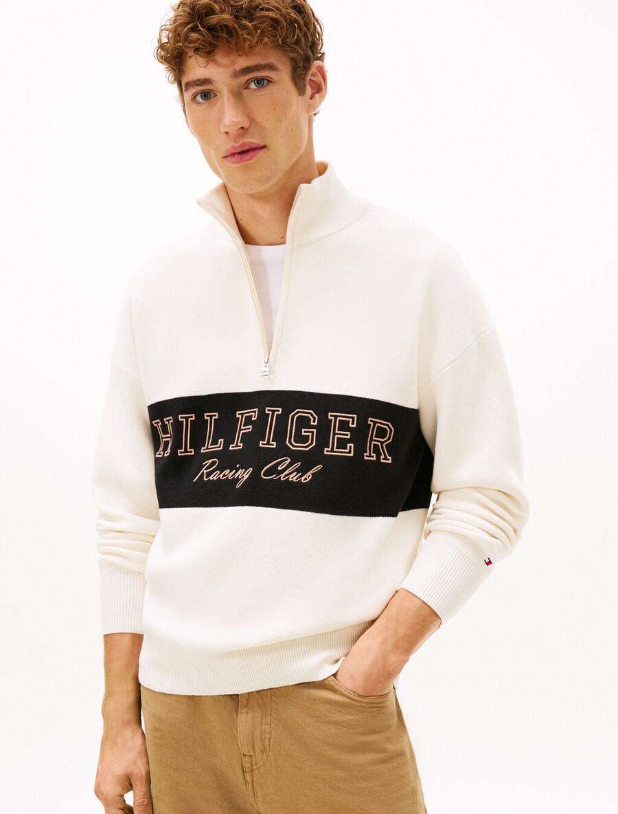lässiger pullover mit viertelreißverschluss und stehkragen