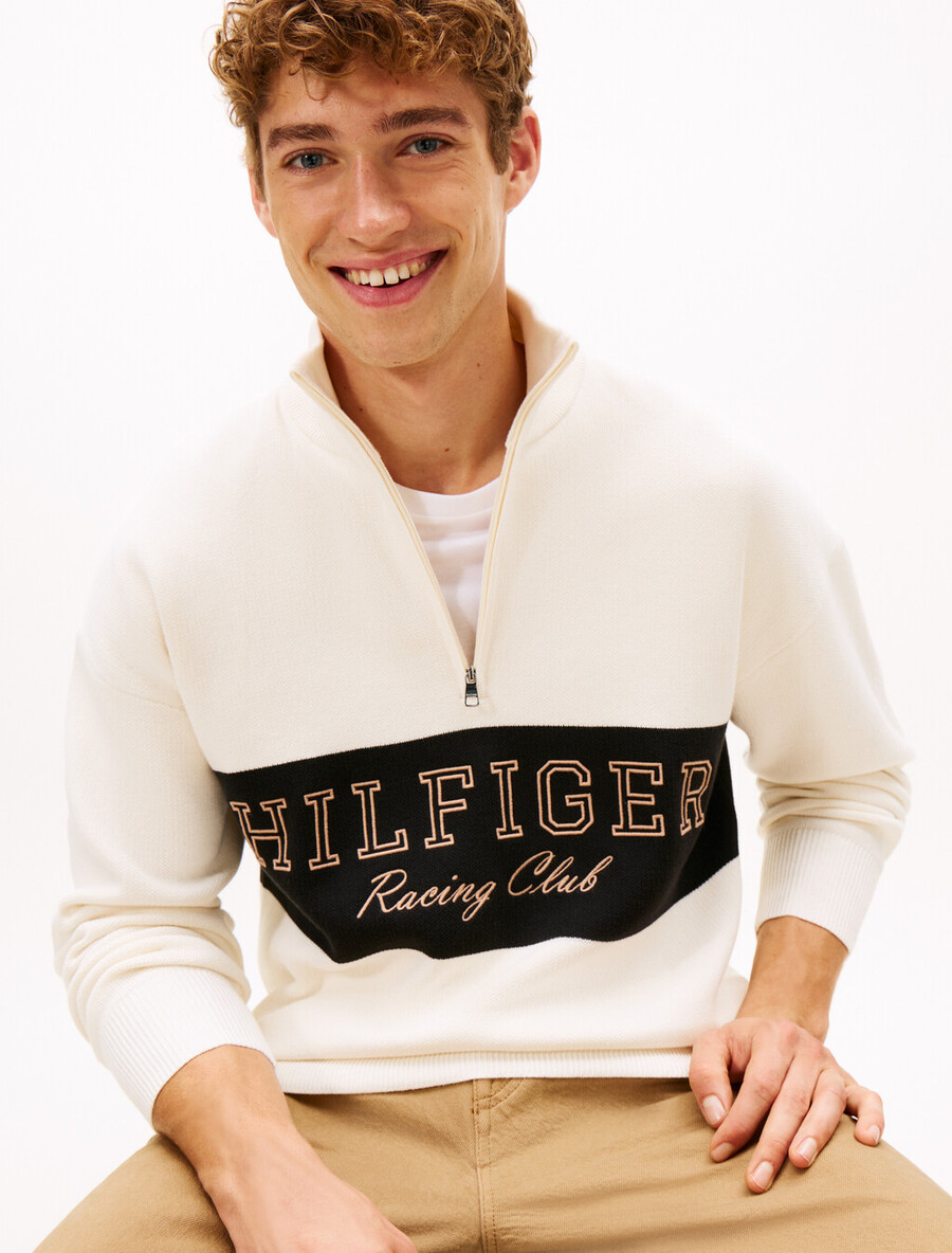 lässiger pullover mit viertelreißverschluss und stehkragen