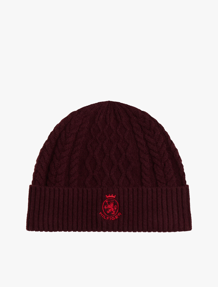 th crest cable knit beanie