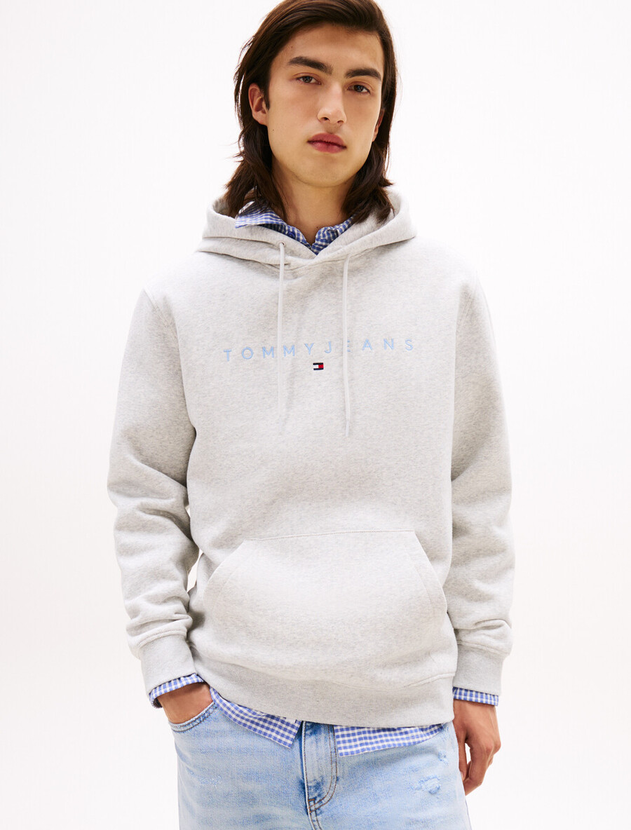 kapuzenpullover mit linearer logostickerei und kängurutasche