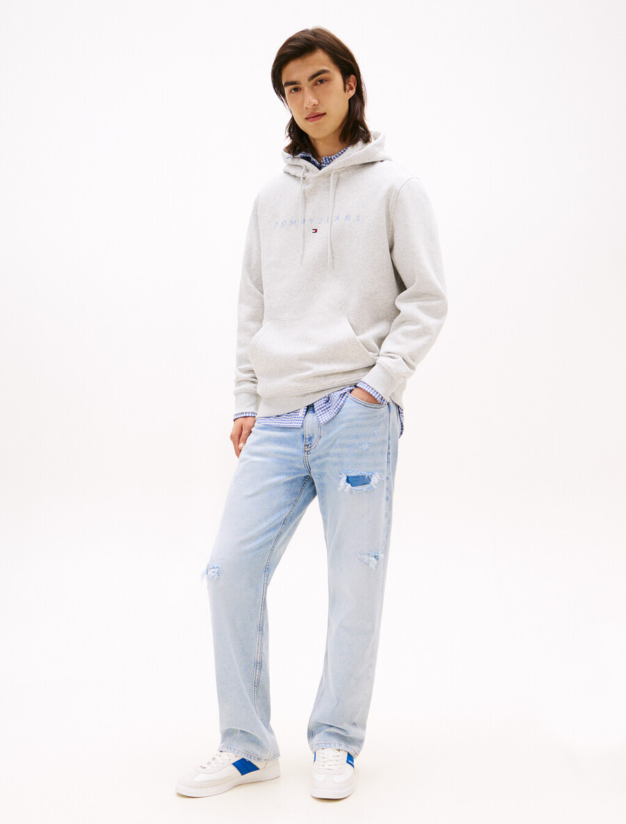 kapuzenpullover mit linearer logostickerei und kängurutasche
