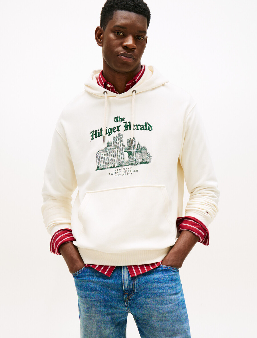 kapuzenpullover mit logostickerei und lockerem verschluss mit kordelzug