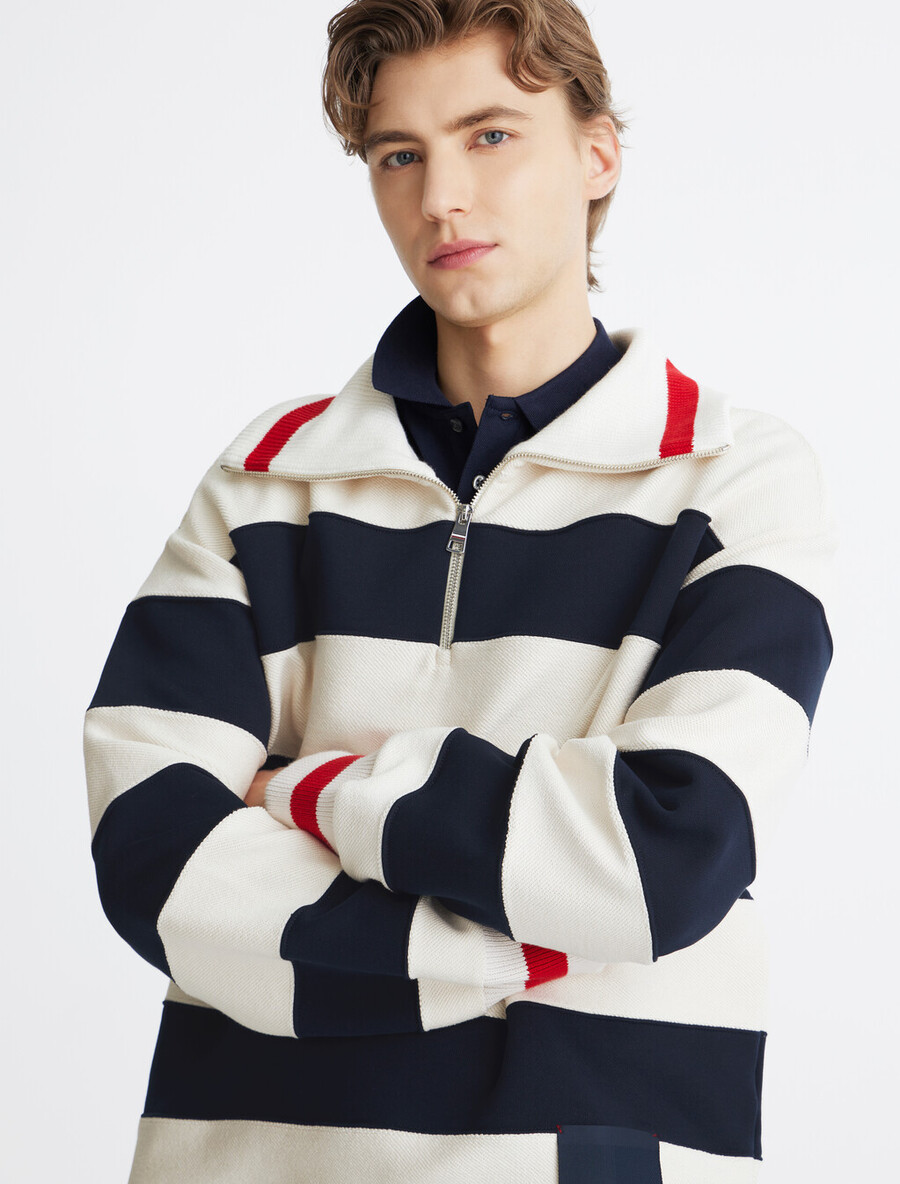 breton stripe half zip rugby shirt