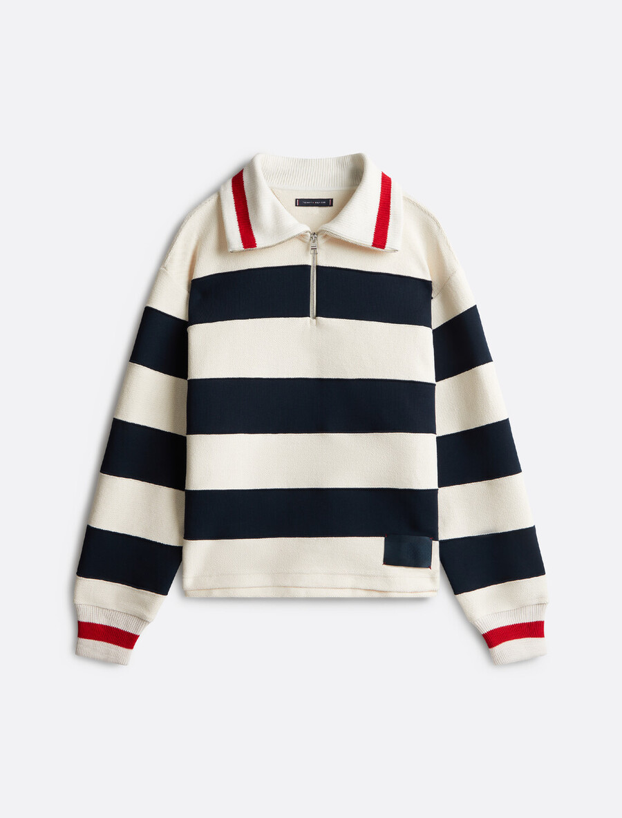 breton stripe half zip rugby shirt