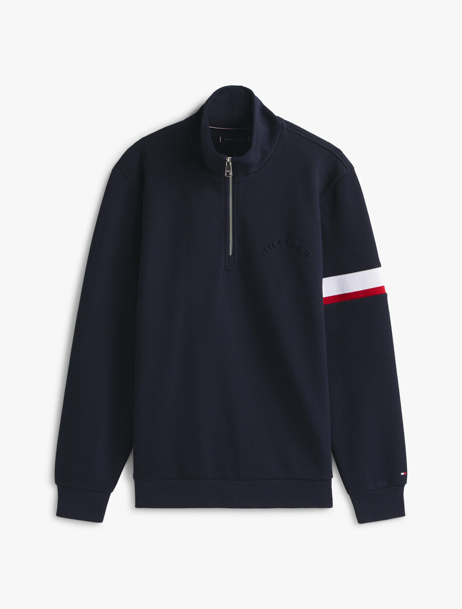 sweatshirt aus baumwollpiqué mit halbem reißverschluss und streifeneinsatz