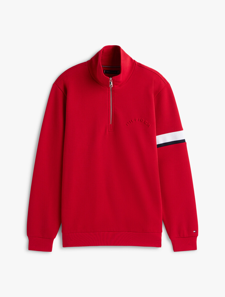sweatshirt aus baumwollpiqué mit halbem reißverschluss und streifeneinsatz