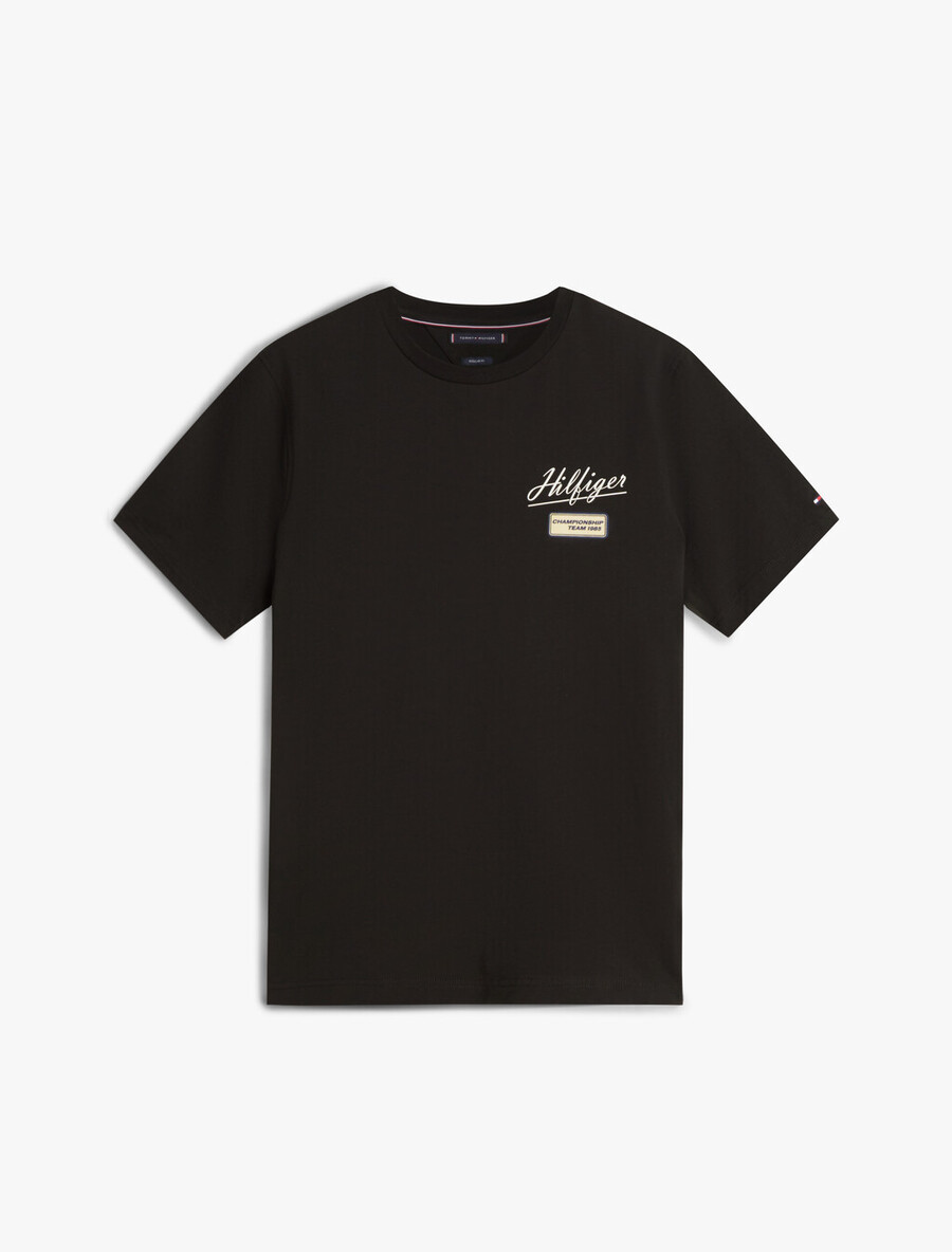 t-shirt mit strukturiertem logo und rundhalsausschnitt