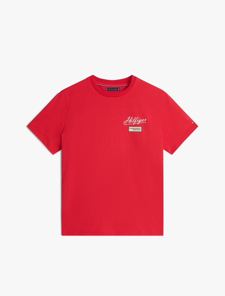 t-shirt mit strukturiertem logo und rundhalsausschnitt