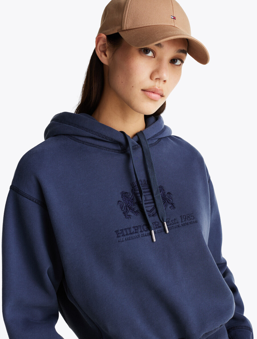 fleece-kapuzenpullover mit logostickerei und kordelzug