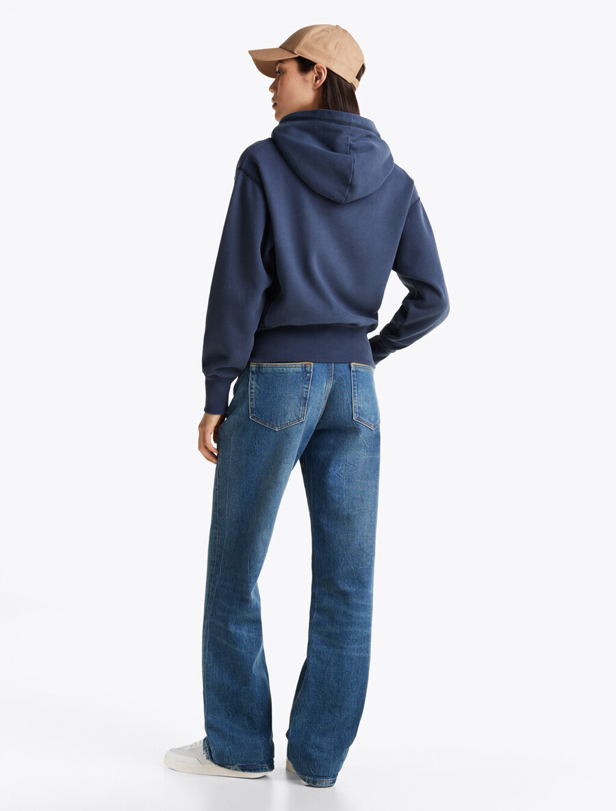 fleece-kapuzenpullover mit logostickerei und kordelzug